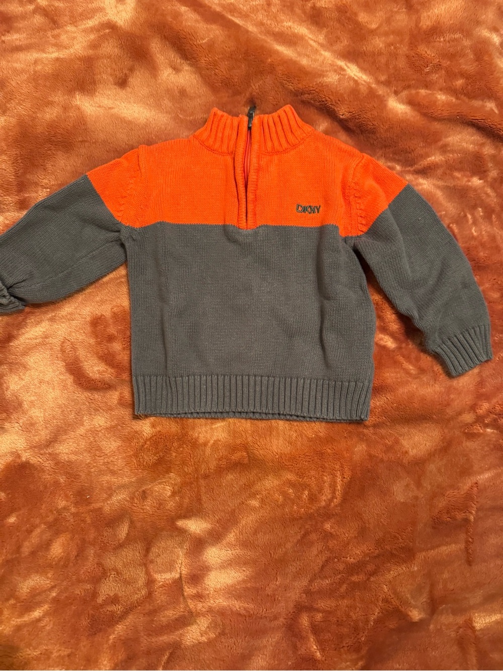 DKNY Men's Orange and Gray Zip Mock-Neck Sweater